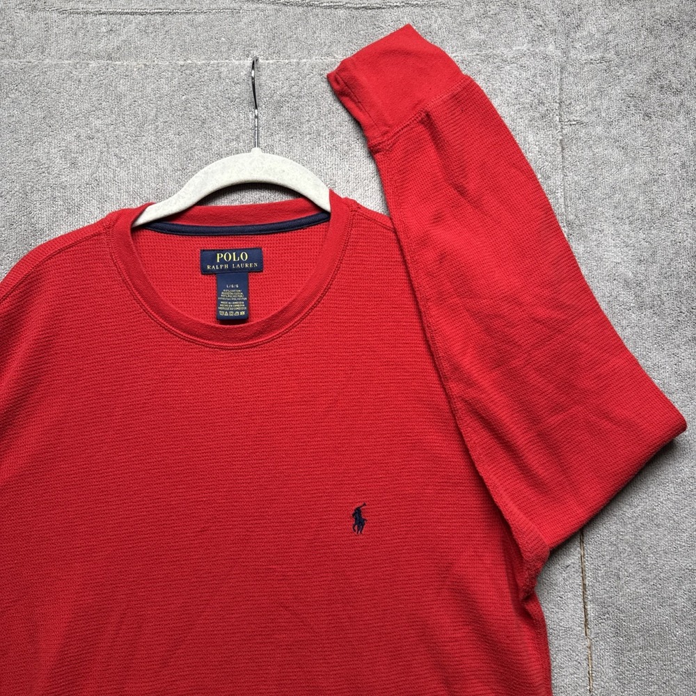 Polo Ralph Lauren‎ Waffle Knit Shirt Mens Large Red Pullover Thermal Pony Layer